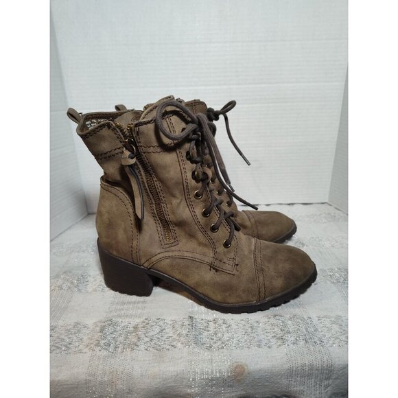 Report Martin‎ Boots Womens 7.5 Side Zip Block Heel Round Toe Lace Detail Brown - Picture 10 of 14